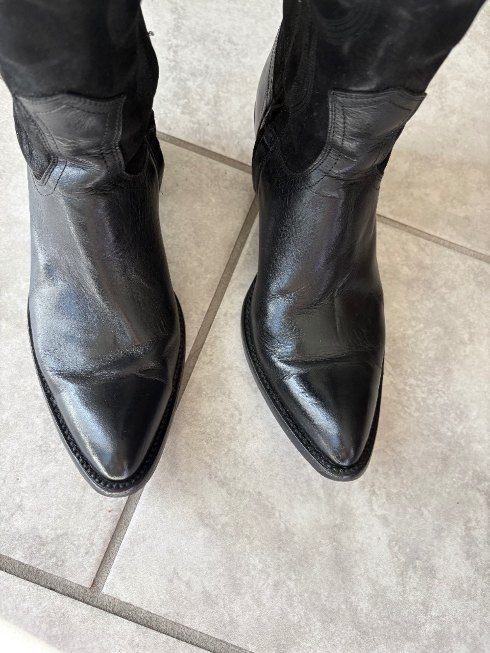 VINTAGE RARE!! OLD GRINGO Black Leather Suede Over Knee Crystal Western Boot 8 - Picture 3 of 15